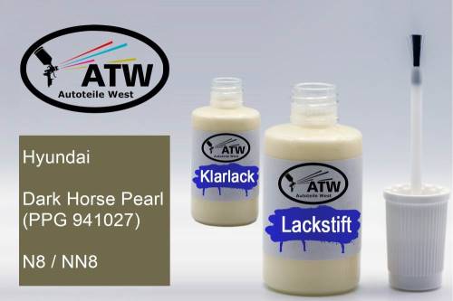 Hyundai, Dark Horse Pearl (PPG 941027), N8 / NN8: 20ml Lackstift + 20ml Klarlack - Set, von ATW Autoteile West.